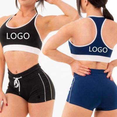 China Summer Breathable Fitness and Yoga Wear Biker Shorts Logo Printed Sport Bra Women Shorts Sets Custom Made for sale