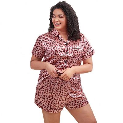 China Manufacturer Silky Leopard Sleepwear QUICK DRY Plus All Over Print Pajama Women Plus Size Satin Pajamas for sale