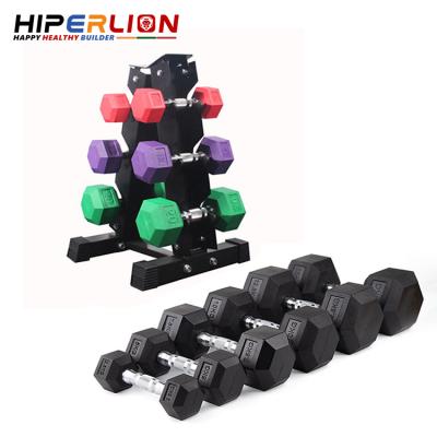 China No Peculiar Smell 20kg 20kg Gym Hex Colorful Custom Rubber Dumbbells Set With Rack for sale