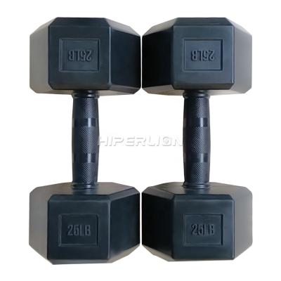 China No Peculiar Smell Wholesale Dambal Non Slip Commercial Gym 25 Kg Full Anti-Slip Rubber Cover Coated Grip Hex Dumbbells For Men for sale