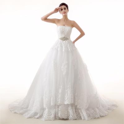 China 2018 New Lace Custom Made High Quality Dry Cleaning A Line Strapless Bridal Wedding Dress for sale