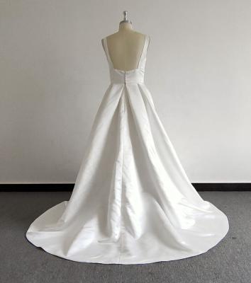 China Dry cleaning china custom made plus size simple satin wedding dress a line cheap bridal wedding dresses below 100 for sale