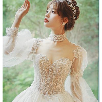 China Long Sleeve Dry Cleaning Wedding Main Bride Dress 2022 New Simple French Exhaust Quality Off Dress Women Wedding for sale