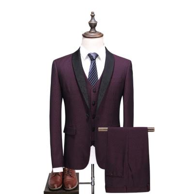 China Plus Size 3 Piece Wine Red Mens Jogging Suits Single Breasted Coat Suits For Men Formal Suits Mens Suits for sale