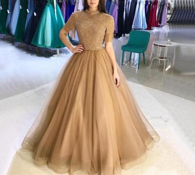 China Dry Clean Green/Pink/Peach/Black/Gold/Navy High Neck Beading Designer A Line Tassel Evening Dresses Party Dresses for sale