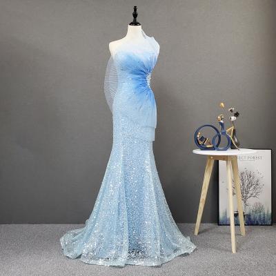 China Bling Sequins Shinny Dry Cleaning Gradient Color Blue Mermaid Dress Fish New Next Tail Style Party Dresses 2021 for sale