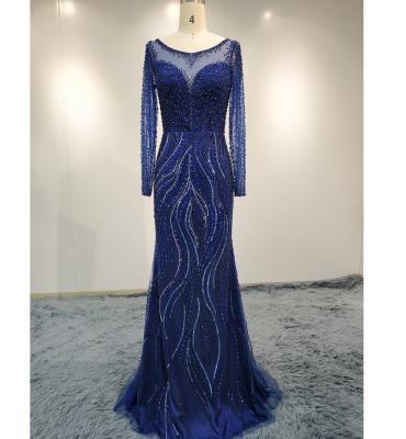 China Dry clean/designer gold coming heavy beaded royal blue High Quality Crystal Luxury Arabic Evening Dresses Dubai 2019 new dresses for sale