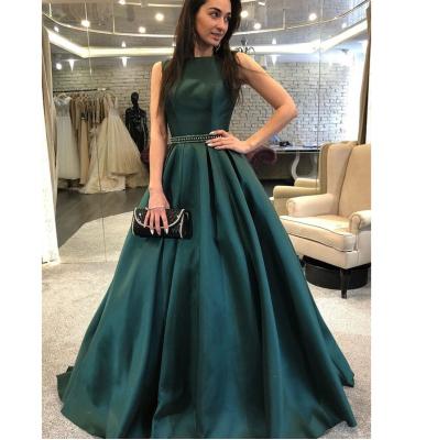 China Green color sleeveless plus size A line prom dresses plus size prom party long women dresses beaded belt for sale