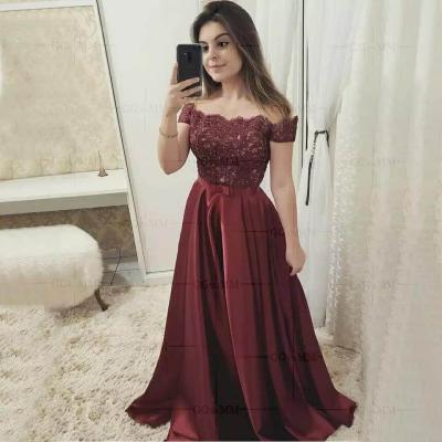 China Plus Size Burgundy/Blue/Pink Custom Size/Color Off The Line Beaded Lace A Shoulder Lady Prom Dresses Plus Size Dresses for sale