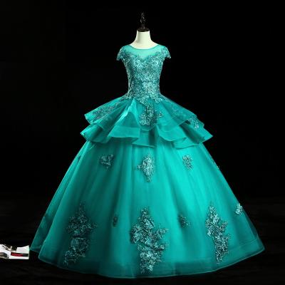 China Dry Clean Green/Gold Illusion Neck/Short Sleeve Pink/Navy Color Ball Gown Sweet 15 Dresses Plus Size Quinceanera Dresses for sale