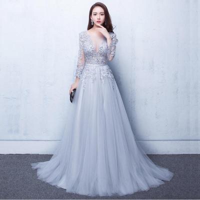 China Custom Size Plus Size Dry Cleaning / Color Beaded Lace A Line Long Sleeve Cheap Chinese Bridesmaid Dresses for sale