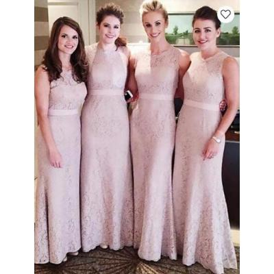 China Custom Made Dusty Pink Plus Size Bridesmaid Dry Cleaning Dresses Women's Lace Long Formal Party Dresses for sale