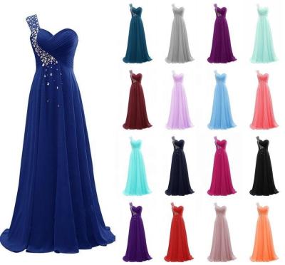 China Dry Cleaning One Shoulder Beaded Long Plus Size Chiffon Women Dresses Wholesale Cheap Yellow/White/Burgundy/Blue/Purple Bridesmaid Dresses for sale