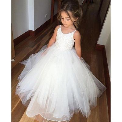 China Sleeveless Spaghetti Lace Up Ivory Princess Girls Pageant Gowns Kids First Communion Dress Flower Girl Dresses For Wedding for sale