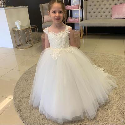 China Sleeveless Ivory Lace Flower Girl Dresses For Weddings Puffy Tulle Lace Up Little Girls Birthday Dress First Communion Dresses for sale