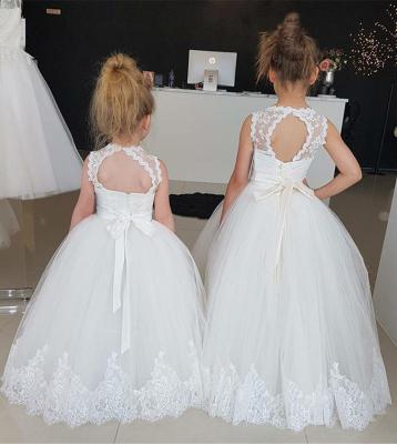 China Sleeveless White Lace Flower Girl Dresses For Weddings Puffy Tulle Lace Up Little Girls Birthday Dress First Communion Dresses for sale