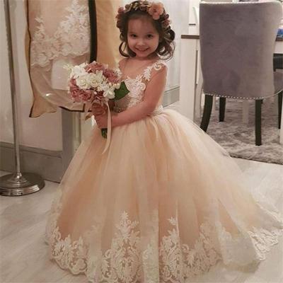 China High Quality Champagne Color Ball Gown Flower New Style Sleeveless Girl Dresses Full Length Girl's Party Long Dresses for sale