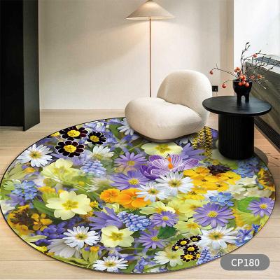 China Washable Factory Customized Modern Flower Printed Round Circle Carpet Home Decoration Design Bedroom Blanket Room Rug for sale