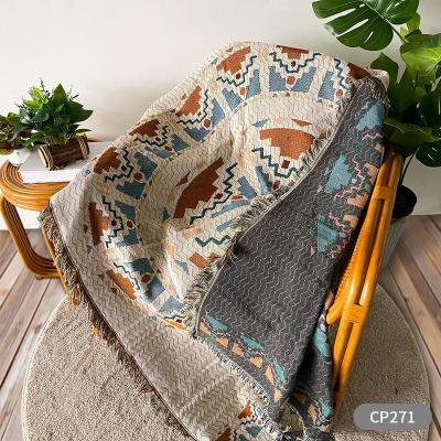 China Crochet Pattern Hand Made Colorful Tribal Pattern Anti-Static Sofa Throw Blankets Decorative Woven Cover Sofa Fringes Ethnic Style Custom for sale