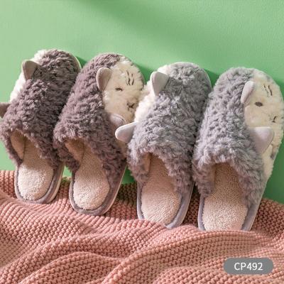 China PVC Cartoon Warm Indoor Women's Furry Slipper Faux Fur Slipper Cotton Fabric Plush Animal Furry House Slippers for sale