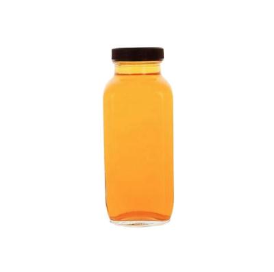 China Empty Clear Glass French Beverage 4oz 6oz 8oz 12oz Square Bottles For Juice With Plastic Or Metal Lid 300ml 500ml for sale