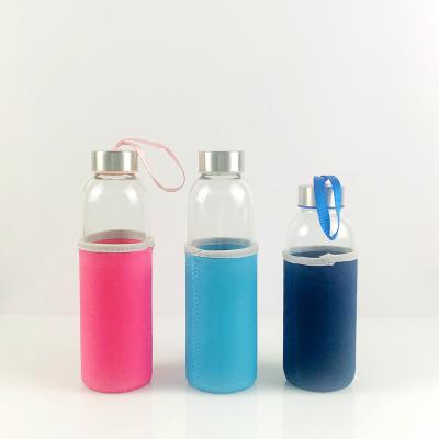 China Portable Glass Beverage Water Bottle With Neoprene Sleeve For Milk, Juice And Sports for sale