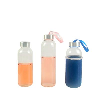 China Portable Glass Beverage Water Bottle With Neoprene Sleeve For Milk, Juice And Sports for sale