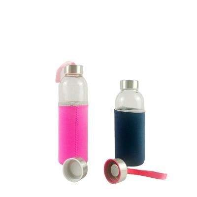 China Beverage 300ml 500ml 750ml 1L Juice Beverages Glass Water Bottle with Leak-Proof Caps and Bamboo Stainless Steel Socket/ for sale