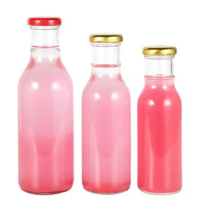 China Beverage Ring Neck Juice Beverage Glass Sauce Bottle With Screw Cap 250ml 350ml 500ml for sale