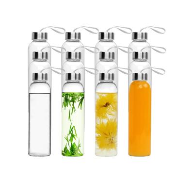 China 16oz Glass Beverage Water Beverage Bottle With Stainless Steel Lid Reusable Juice Bottle Travel Beverage Bottle for sale