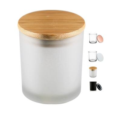 China Home decor 10 oz candle jars for making candle jars for candle making frosted white jars with bamboo lids for sale