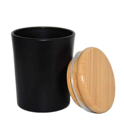 China Unique Home Decoration Factory Matte Black Glass Empty Luxury Home Decor Candle Jars Containers With Wooden Lids for sale