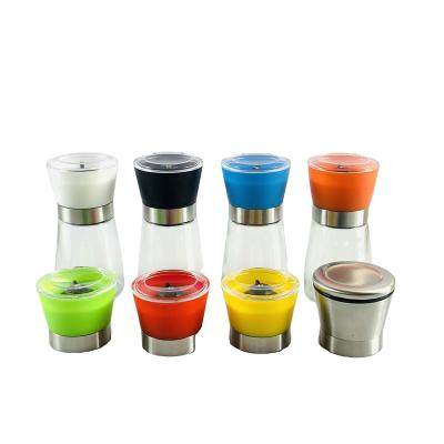 China Viable Refillable Coarseness Adjustable Herb Mill Shakers Ceramic Spice Grinder Salt and Pepper Spice Glass Bottle Grinder for sale