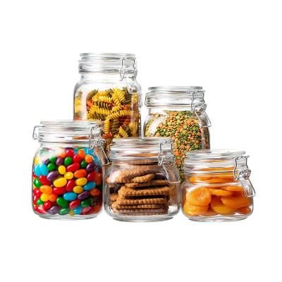 China Airtight Glass Food Storage Canister 17oz Glass Jar With Clip Glass Lid for sale