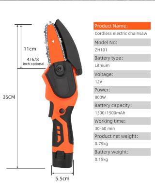 China Portable electric cordless chainsaw with 12v battery and 4 inch guide plate for sale