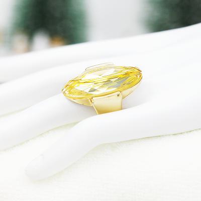 China New Fashion Hyperbola Gorgeous Oval Gemstone Ring Large Natural Gold Plated Rings Jewelry Womens Line for sale