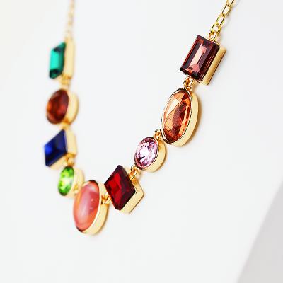 China TRENDY Stainless Steel Gold Plated Colorful Stone Choker Charm Necklace Party Jewelry For Women for sale