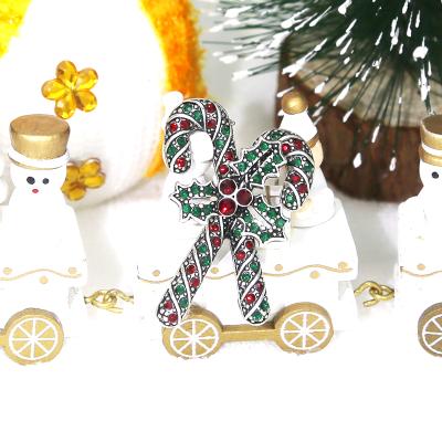 China Everyday Life Hip Hop Christmas Antique Silver Plated Brooch Gemstone Rhinestone Full Walking Stick Pin Luxury Pin for sale