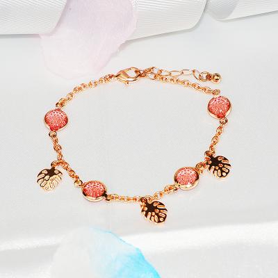 China FASHIONABLE Cute Rose Gold Plated Bracelet Link Chain Acrylic Leaf Pendant Adjustable Bracelet for sale