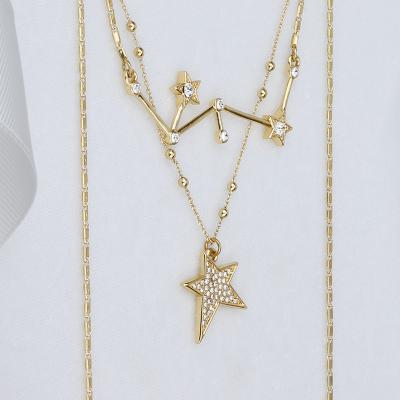 China TRENDY Necklace Multilayer Gold Plated Gemstone Charm Necklace Star Shape Pendant Necklace for sale