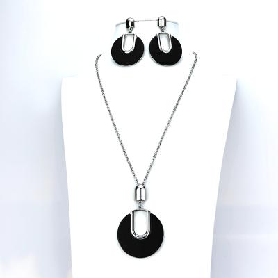 China Casual/Sporty Fashion Geometric Resin Acetate U Shape Platinum Plated Pendant Necklace and Stud Earring Set Jewelry Sets for sale