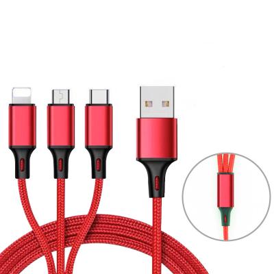 China Support Multiple Devices Simultaneous Charging 3 In 1 Micro USB Data Charger Cable 5V 2.4A Fast Charging Power 3 In 1 Charging Cable For Type-C for sale