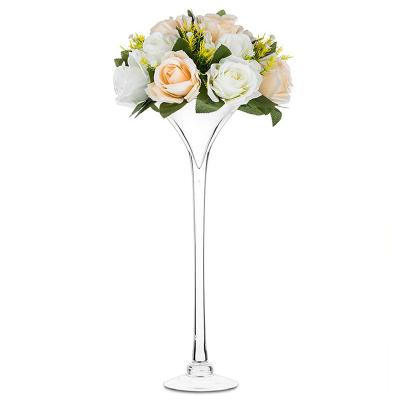 China Glass Wedding Table Centerpieces Wedding Decoration Trumpet Vase Long Stem Home Martini Glass Vases 40cm Tall For Home Decoration Display Banquet for sale