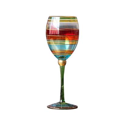 China Customized Hand Painted Wholesale Customized Decoration Lead Free Crystal Red Wine Glasses Colorful French Water Tumbler For Bar Home for sale