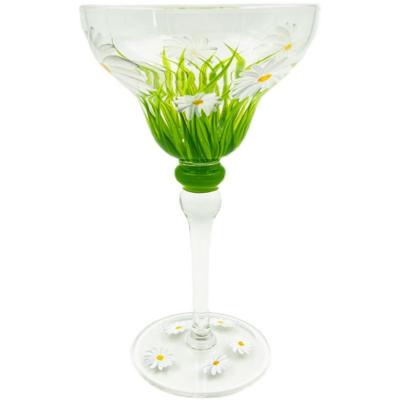 China Wholesale Hand Painted Customized Hand Drawn Pastoral Daisies Cocktail Party Personalized Champagne Glass Champagne Color Glassware Tumbler for sale