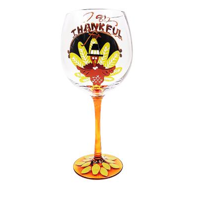 China Wholesale Hand Painted Customized Oil Painting Crystal High Quality Red Wine Cup Pure Hand Painted Glass Tall Goblet for sale