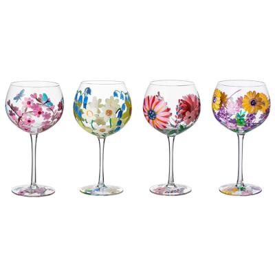 China Simple Nordic Customized Wholesale Environmental Friendly 19.7oz Hand Painted Flowers Stained Colored Luxury Red Wine Glass Goblet for sale