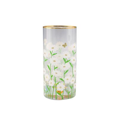 China Wholesale Gold Rim Customized Small Daisy Applique Gold Foil Glass Cup Gold Filler Craft Creative Gift for sale