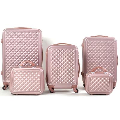 China Popular 5 Pcs Travel Trolley Luggage Family Set Pink ABS Travel Trolley Luggage Set With Beauty Case for sale