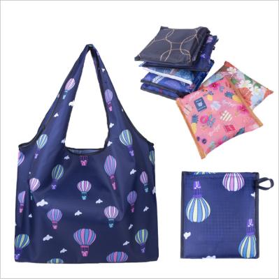 China Reusable Waterproof Foldable Shopping Tote Bag 14 Designs Reusable Eco Friendly 210D Polyester for sale